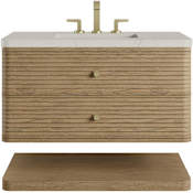 James Martin Vanities Allamari 36" Wall Mounted Single Basin Ash Wood Vanity Set with Stone Composite Top and Rectangular Sink Dune Mist