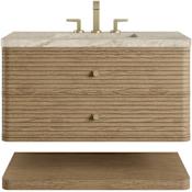 James Martin Vanities Allamari 36" Wall Mounted Single Basin Ash Wood Vanity Set with Solid Surface Top and Rectangular Sink Dune Mist
