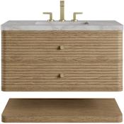 James Martin Vanities Allamari 36" Wall Mounted Single Basin Ash Wood Vanity Set with Stone Composite Top and Rectangular Sink Dune Mist