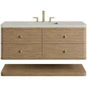 James Martin Vanities Allamari 48" Wall Mounted Single Basin Ash Wood Vanity Set with Stone Composite Top and Rectangular Sink Dune Mist