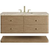 James Martin Vanities Allamari 48" Wall Mounted Single Basin Ash Wood Vanity Set with Solid Surface Top, Rectangular Sink, and FreePower Wireless Charging Device Dune Mist