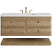 James Martin Vanities Allamari 48" Wall Mounted Single Basin Ash Wood Vanity Set with Stone Composite Top and Rectangular Sink Dune Mist
