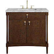 James Martin Vanities Kinnsden 36" Free Standing Single Basin Oak Wood Vanity Set with Marble Top, Rectangular Sink, USB Port(s), and Electrical Outlet(s) Sable Oak