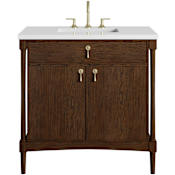 James Martin Vanities Kinnsden 36" Free Standing Single Basin Oak Wood Vanity Set with Stone Composite Top, Rectangular Sink, USB Port(s), and Electrical Outlet(s) Sable Oak