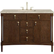 James Martin Vanities Kinnsden 48" Free Standing Single Basin Oak Wood Vanity Set with Solid Surface Top, Rectangular Sink, USB Port(s), Electrical Outlet(s), and FreePower Wireless Charging Device Sable Oak