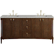 James Martin Vanities Kinnsden 72" Free Standing Double Basin Oak Wood Vanity Set with Stone Composite Top, Rectangular Sinks, USB Port(s), and Electrical Outlet(s) Sable Oak