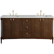 James Martin Vanities Kinnsden 72" Free Standing Double Basin Oak Wood Vanity Set with Stone Composite Top, Rectangular Sinks, USB Port(s), and Electrical Outlet(s) Sable Oak
