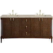 James Martin Vanities Kinnsden 72" Free Standing Double Basin Oak Wood Vanity Set with Solid Surface Top, Rectangular Sinks, USB Port(s), Electrical Outlet(s), and FreePower Wireless Charging Device Sable Oak