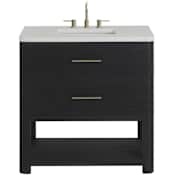 James Martin Vanities Lucian 36" Free Standing Single Basin Ash Wood Vanity Set with Stone Composite Top and Rectangular Sink Carbon Oak