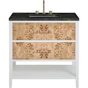 James Martin Vanities Olena 36" Free Standing Single Basin Vanity Set with Solid Surface Top and Rectangular Sink Polished White / Light Mappa Burl