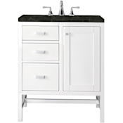 James Martin Vanities Addison 30" Free Standing Single Basin Hardwood Vanity Set with Solid Surface Top, Rectangular Sink, USB Port(s), and Electrical Outlet(s) Glossy White