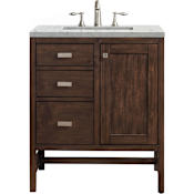 James Martin Vanities Addison 30" Free Standing Single Basin Hardwood Vanity Set with 1-3/16" Eternal Jasmine Pearl Quartz Top, and Electrical Outlet Mid Century Acacia
