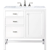 James Martin Vanities Addison 36" Free Standing Single Basin Hardwood Vanity Set with 1-3/16" Carrara White Marble Top, and Electrical Outlet Glossy White