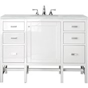 James Martin Vanities Addison 48" Free Standing Single Basin Hardwood Vanity Set with 1-3/16" Arctic Fall Solid Surface Top, and Electrical Outlet Glossy White