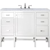 James Martin Vanities Addison 48" Free Standing Single Basin Hardwood Vanity Set with 1-3/16" Carrara White Marble Top, and Electrical Outlet Glossy White