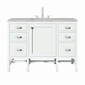 James Martin Vanities Addison 48" Single Basin Wood Vanity Set with 3cm Victorian Silver Silestone Quartz Vanity Top, Rectangular Sink, USB Port and Electrical Outlet Glossy White