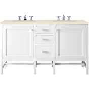 James Martin Vanities Addison 60" Free Standing Double Basin Hardwood Vanity Set with 1-3/16" Eternal Marfil Quartz Top, and Electrical Outlet Glossy White