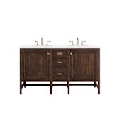James Martin Vanities Addison 60" Free Standing Double Basin Vanity Set with Wood Cabinet and 3cm Quartz Vanity Top Mid Century Acacia