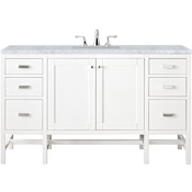 James Martin Vanities Addison 60" Free Standing Single Basin Hardwood Vanity Set with 1-3/16" Carrara White Marble Top, and Electrical Outlet Glossy White
