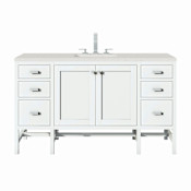 James Martin Vanities Addison 60" Single Basin Wood Vanity Set with 3cm Lime Delight Silestone Quartz Vanity Top, Rectangular Sink, USB Port and Electrical Outlet Glossy White
