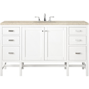 James Martin Vanities Addison 60" Free Standing Single Basin Hardwood Vanity Set with Solid Surface Top, Rectangular Sink, USB Port(s), and Electrical Outlet(s) Glossy White
