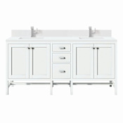 James Martin Vanities Addison 72" Double Basin Wood Vanity Set with 3cm White Zeus Silestone Quartz Vanity Top, Backsplash, Rectangular Sinks, USB Port and Outlet Glossy White