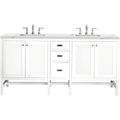 James Martin Vanities Addison 72" Free Standing Double Basin Poplar Vanity Set with 3 cm Ethereal Noctis Quartz Vanity Top, Rectangular Sinks, USB Port and Electrical Outlet Glossy White