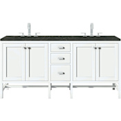 James Martin Vanities Addison 72" Free Standing Double Basin Hardwood Vanity Set with Solid Surface Top, Rectangular Sinks, USB Port(s), and Electrical Outlet(s) Glossy White