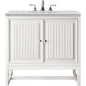 James Martin Vanities Athens 30" Free Standing Single Wood Vanity Set with Quartz Top Glossy White