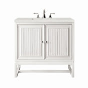 James Martin Vanities Athens 30" Single Basin Poplar Wood Vanity Set with 3cm Lime Delight Silestone Quartz Vanity Top, Rectangular Sink, USB Port and Electrical Outlet Glossy White