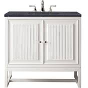 James Martin Vanities Athens 36" Free Standing Single Wood Vanity Set with Quartz Top Glossy White