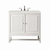 James Martin Vanities Athens 36" Single Basin Poplar Wood Vanity Set with 3cm Lime Delight Silestone Quartz Vanity Top, Rectangular Sink, USB Port and Electrical Outlet Glossy White