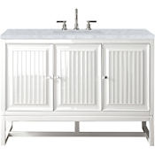 James Martin Vanities Athens 48" Free Standing Single Wood Vanity Set with Marble Top Glossy White
