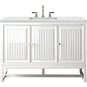 James Martin Vanities Athens 48" Wall Mounted and Free Standing Single Basin Poplar Vanity Set with 3 cm Ethereal Noctis Quartz Vanity Top, Rectangular Sink, USB Port and Electrical Outlet Glossy White