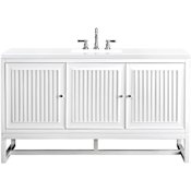 James Martin Vanities Athens 60" Free Standing Single Wood Vanity Set with Quartz Top Glossy White