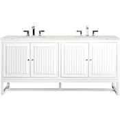 James Martin Vanities Athens 72" Free Standing Double Wood Vanity Set with Quartz Top Glossy White