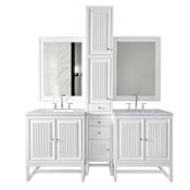 James Martin Vanities Athens 84" Double Basin Poplar Wood Vanity Set with Quartz Top, USB/Electrical Outlets and Matching Mirror Glossy White