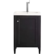 James Martin Vanities Britannia 24" Single Basin Poplar Wood Vanity Set with 2cm White Glossy Composite Stone Vanity Top and Rectangular Sink Black Onyx