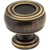 Jeffrey Alexander Bremen 2 - 1-3/16" Round Ringed Barrel Traditional Cabinet Knob / Drawer Knob Antique Brushed Satin Brass