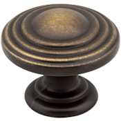 Jeffrey Alexander Bremen 2 - 1-1/4" Round Stacked Ring Mushroom Cabinet Knob / Drawer Knob Antique Brushed Satin Brass