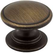 Jeffrey Alexander Durham 1-1/4" Round Traditional Ringed Mushroom Cabinet / Drawer Knob Antique Brushed Satin Brass