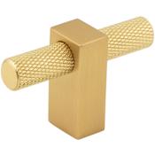 Jeffrey Alexander Larkin Center Knurled 2-3/8" Modern Industrial "T" Bar Cabinet Knob / Drawer Knob Brushed Gold