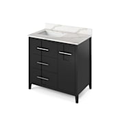 Jeffrey Alexander Katara 36" Free Standing Vanity Set with Cabinet and Quartz Vanity Top Black / Calacatta Vienna