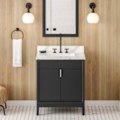 Jeffrey Alexander Theodora II 30" Free Standing Vanity Set with Cabinet and Quartz Vanity Top Black / Calacatta Vienna