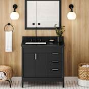 Jeffrey Alexander Theodora II 36" Free Standing Vanity Set with Cabinet and Granite Vanity Top Black / Black