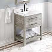 Jeffrey Alexander Wavecrest II 30" Free Standing Vanity Set with Cabinet and Quartz Vanity Top Weathered Grey / Calacatta Vienna