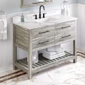 Jeffrey Alexander Wavecrest II 48" Free Standing Vanity Set with Cabinet and Quartz Vanity Top Weathered Grey / Calacatta Vienna