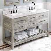 Jeffrey Alexander Wavecrest II 60" Free Standing Vanity Set with Cabinet and Cultured Marble Vanity Top - FINAL SALE - Clearance - FINAL SALE Weathered Grey / White Carrara
