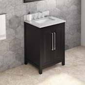 Jeffrey Alexander Cade 24" Free Standing Single Sink Soft Close Bath Vanity with Cabinet and Marble or Quartz Vanity Top for 3 Hole Faucet - FINAL SALE Black / White Carrara Marble Top