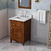 Jeffrey Alexander Chatham 24" Free Standing Single Sink Bath Vanity with Cabinet and Marble or Quartz Vanity Top and Soft Close Hinges and Slides - FINAL SALE - Clearance - FINAL SALE Chocolate / White Carrara White Top
